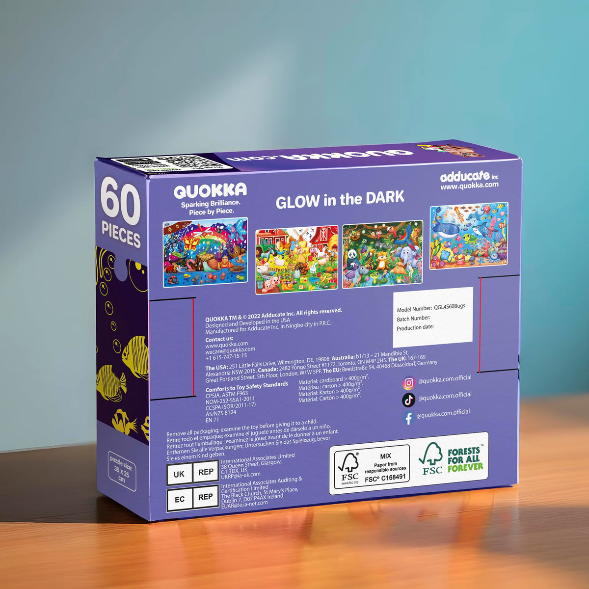 QUOKKA 4x60 puzzle gift glow: ideal gift for curious kids who love animals and color.