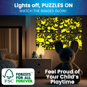 QUOKKA 4x60 puzzle night-play glow: glow reveals night visuals for calm, imaginative play.