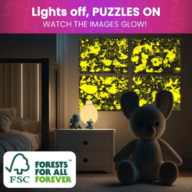 QUOKKA glow-in-the-dark feature enhances evening puzzle time.