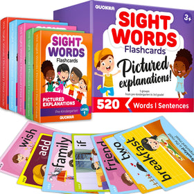 QUOKKA 520 sight words flash cards cover with bold titles and colorful images