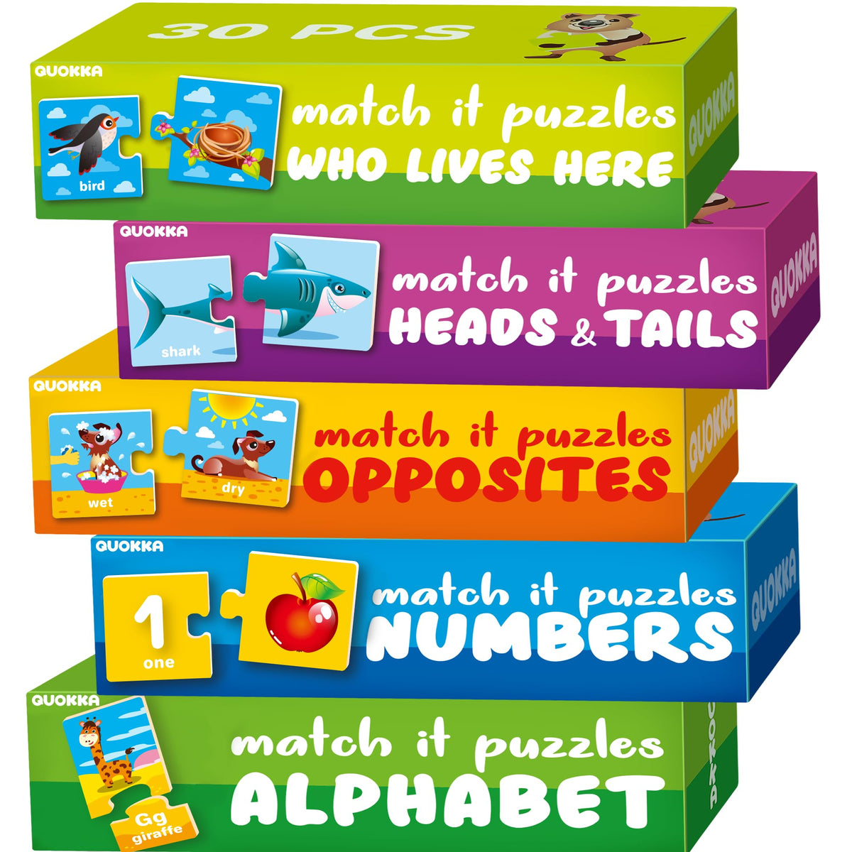 QUOKKA 5X Megaset puzzles showcase numbers and animals for early recognition and fine motor skills.