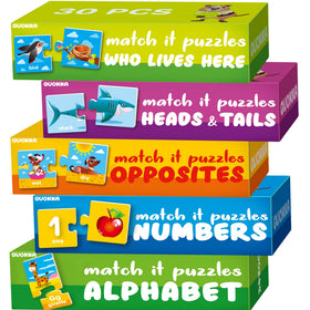 QUOKKA 5X Megaset puzzles showcase numbers and animals for early recognition and fine motor skills.