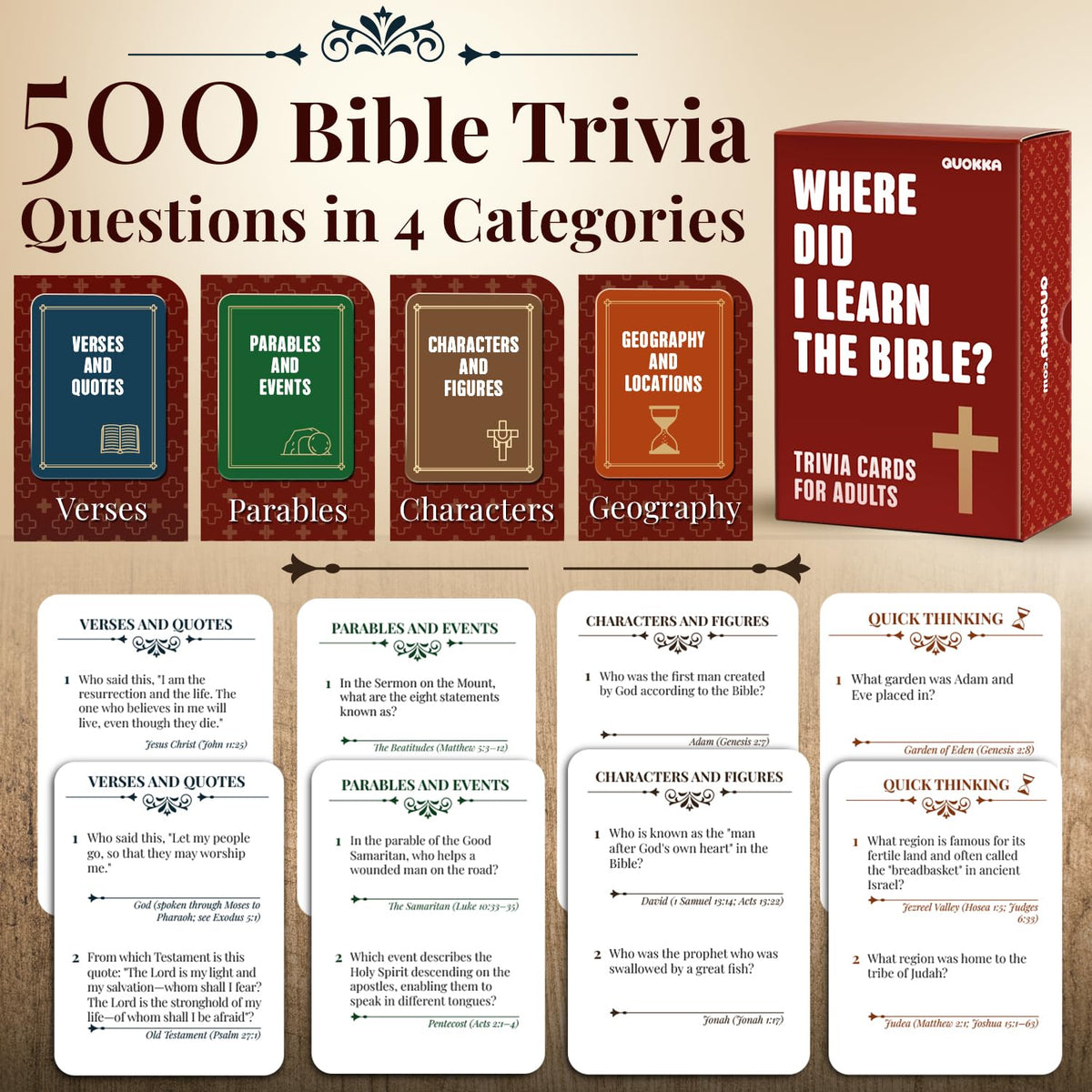 QUOKKA Bible Trivia 500 questions deepen biblical knowledge through fun challenges.