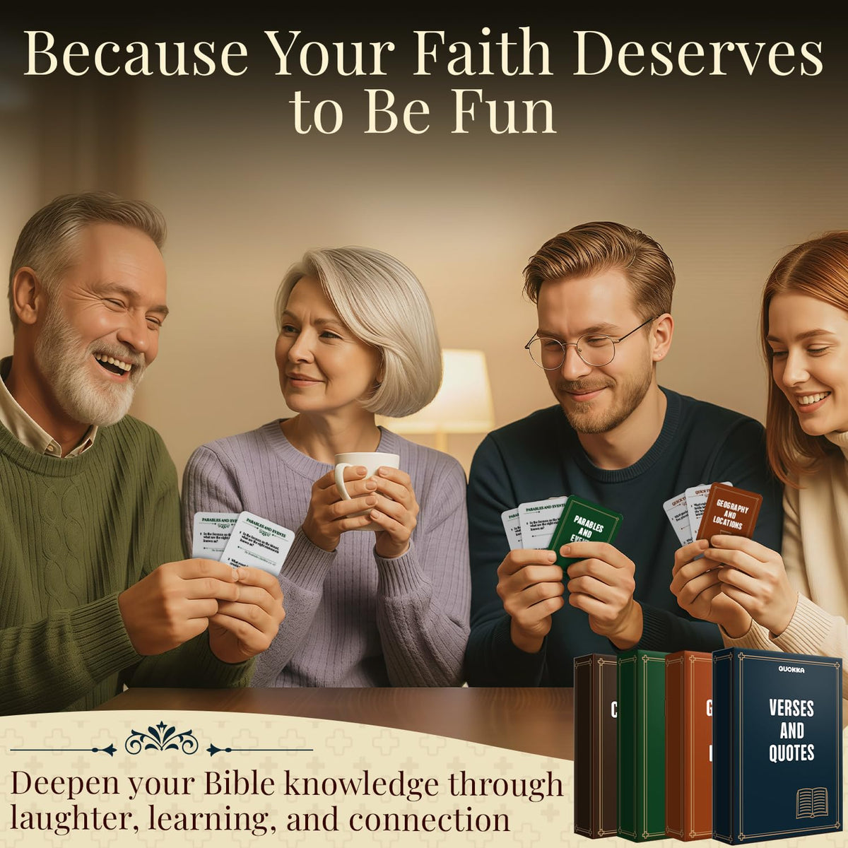QUOKKA Bible Trivia Premium Box keeps cards organized and portable for travel.