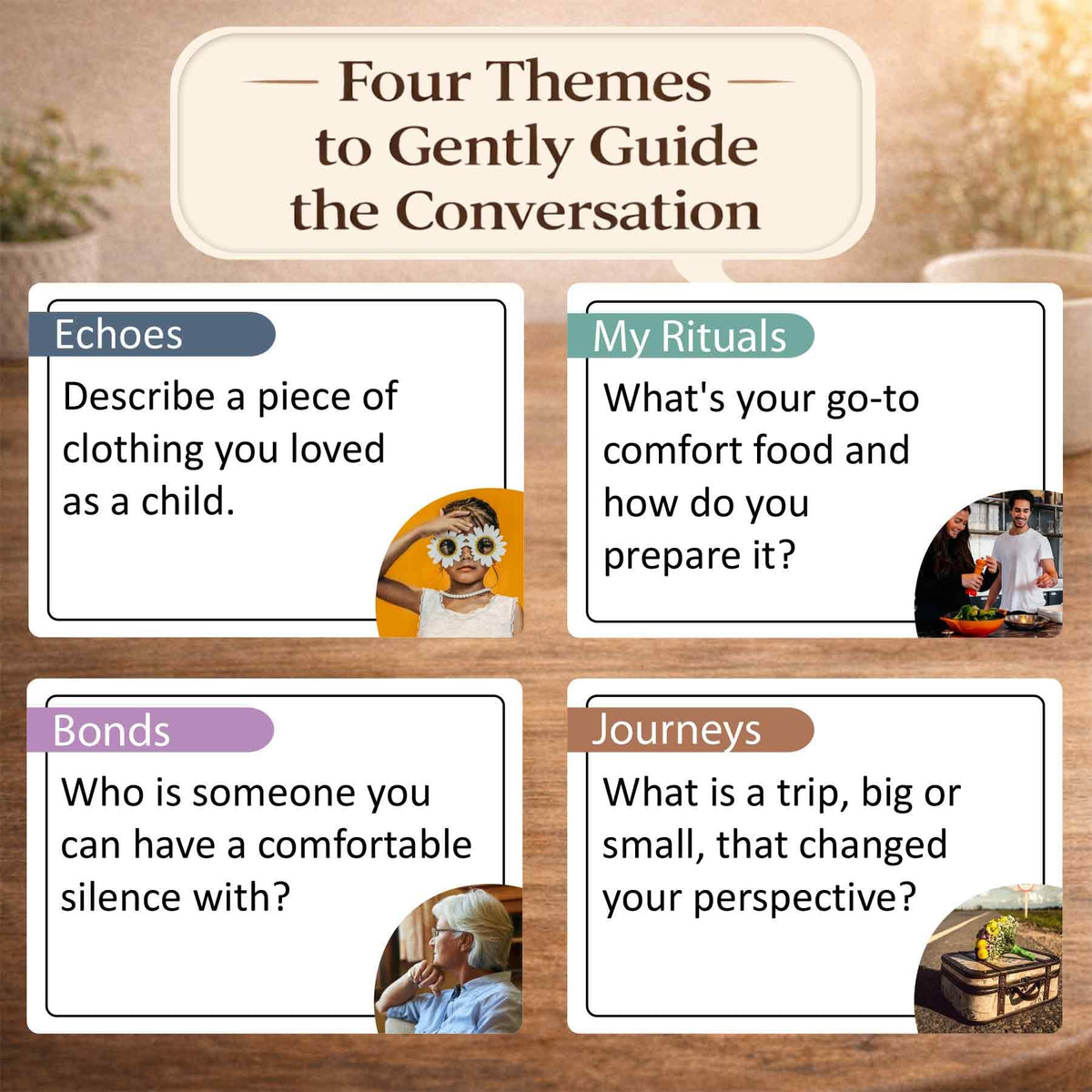 QUOKKA Conversation Cards Bonds theme invites memories and connection.