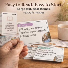 QUOKKA Conversation Cards large print layout facilitates easy reading for seniors.