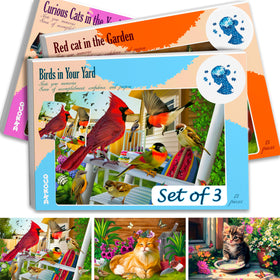 QUOKKA 13-piece dementia puzzle with birds and cats for cognitive engagement.