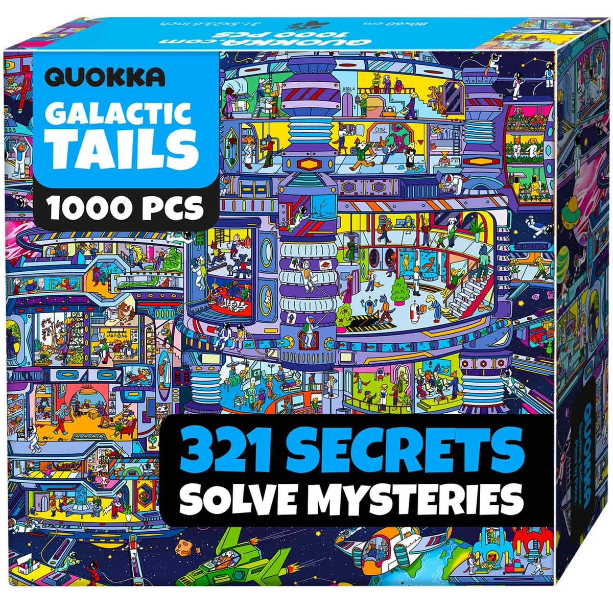 QUOKKA Galactic Tails puzzle assembly with vibrant dogs in space for immersive puzzle fun