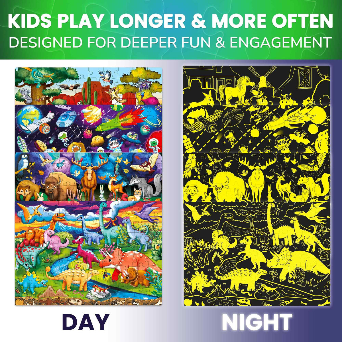 QUOKKA glow puzzle animals forest scene encourages cognitive development through play.