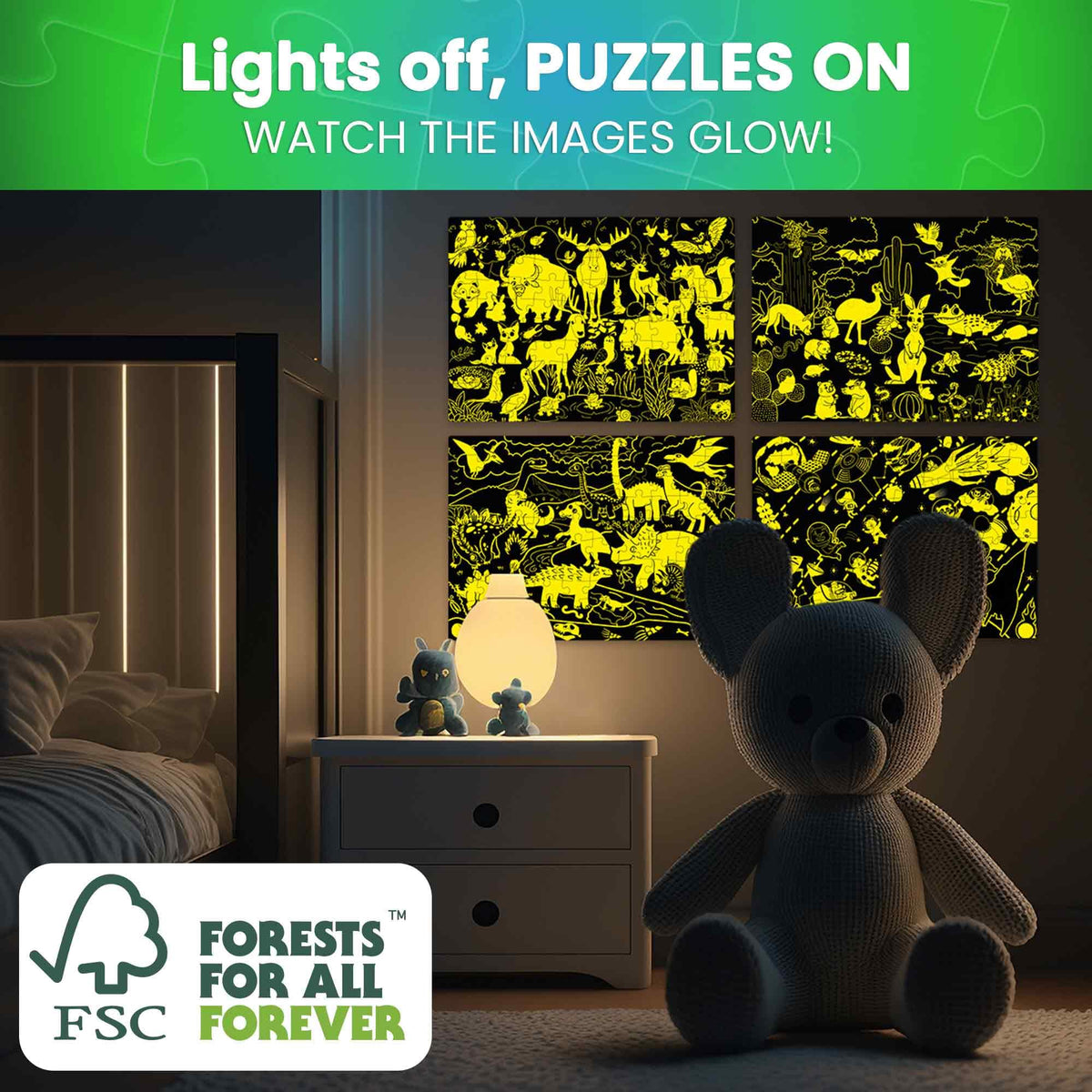 QUOKKA glow puzzle animals forest glow-2 invites calm, focused evening play.