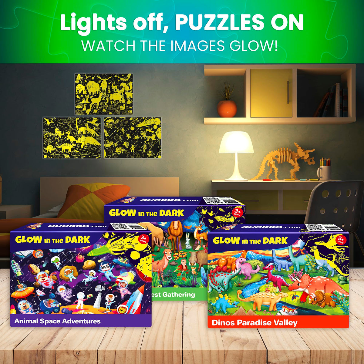 QUOKKA glow puzzle night glow 1 provides soft illumination for cozy nighttime play.