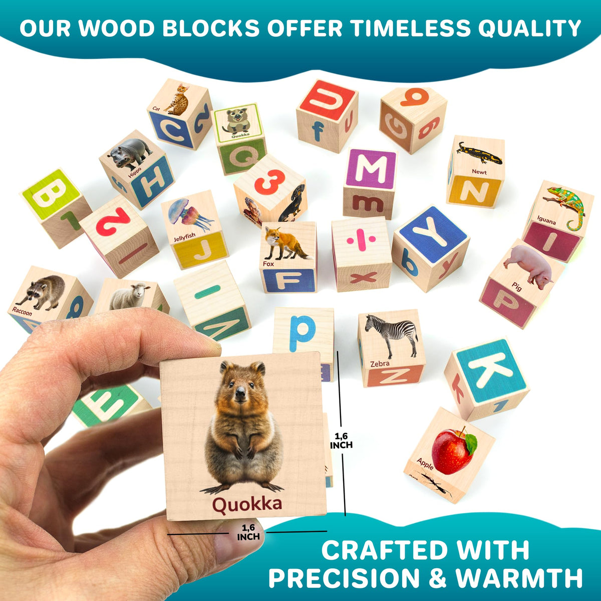 QUOKKA large-grip wooden blocks designed for little hands to stack and grip easily.