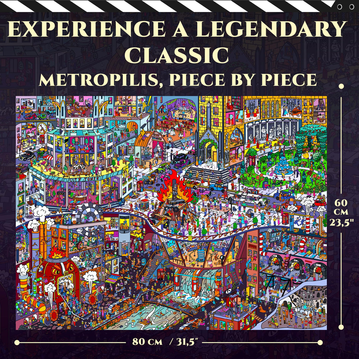 Finished QUOKKA Metropolis puzzle display reveals intricate city details for immersive viewing