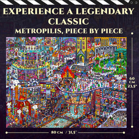 Finished QUOKKA Metropolis puzzle display reveals intricate city details for immersive viewing