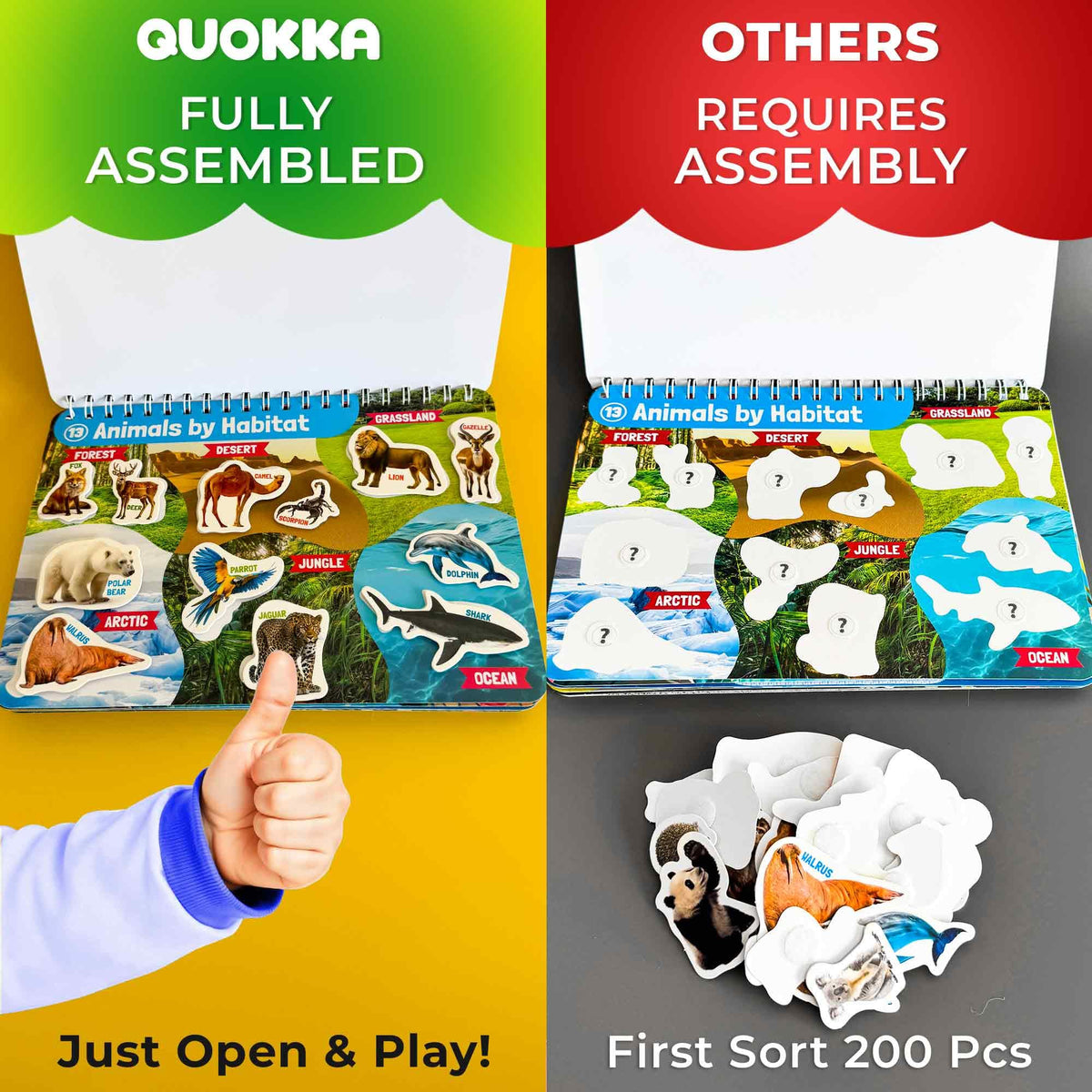 QUOKKA Busy Book animal habitat page invites exploration of animal homes and environments.