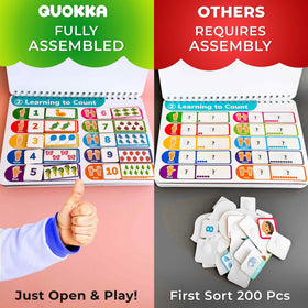 QUOKKA Busy Book opened to pre-attached elements for instant play