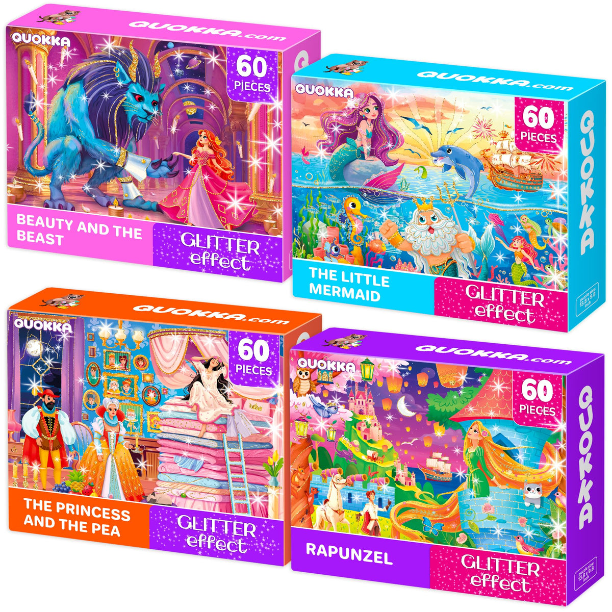 QUOKKA 60-piece Beauty and the Beast glitter puzzle for imaginative play