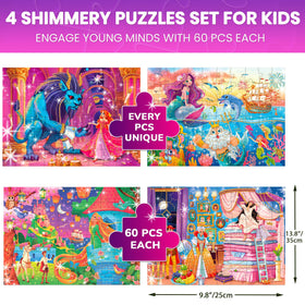 QUOKKA 60-piece Rapunzel glitter puzzle for storytelling fun