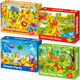QUOKKA animal collection 4x60 puzzle set: colorful pieces support fine motor skills.