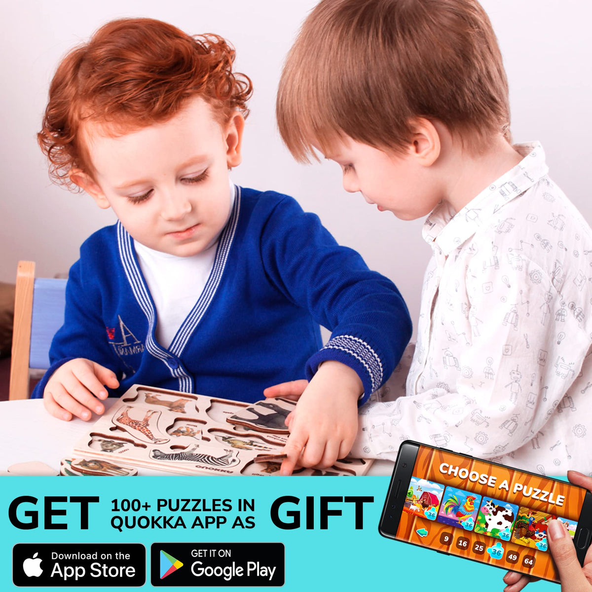 QUOKKA colorful wood puzzle set showcases vivid prints and a durable surface.