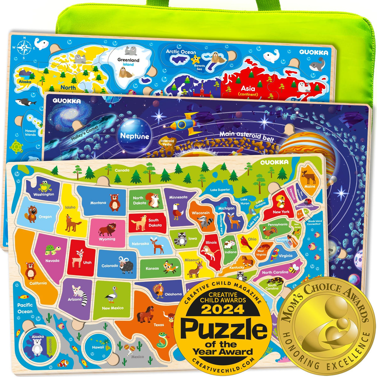 QUOKKA Puzzles for kids with wooden animals for tactile learning and recognition