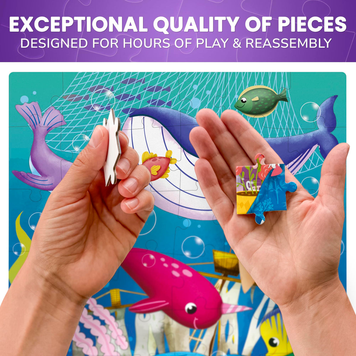 QUOKKA Puzzles for Toddlers ocean-animals: colorful sea life fosters exploration and sequencing