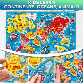 QUOKKA Puzzles world map features continents and oceans to spark geography curiosity