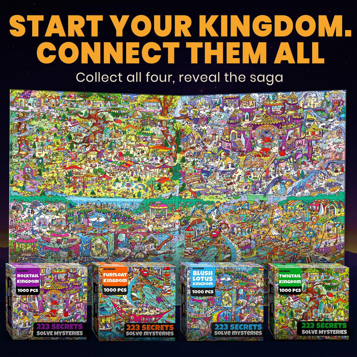 QUOKKA Rocktail Kingdom collect-all four saga boards reveal panoramic connections.
