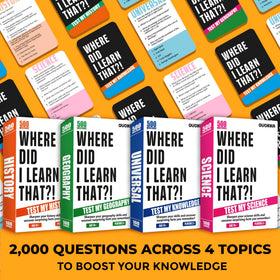 Quokka trivia question cards spread on a table for group play.