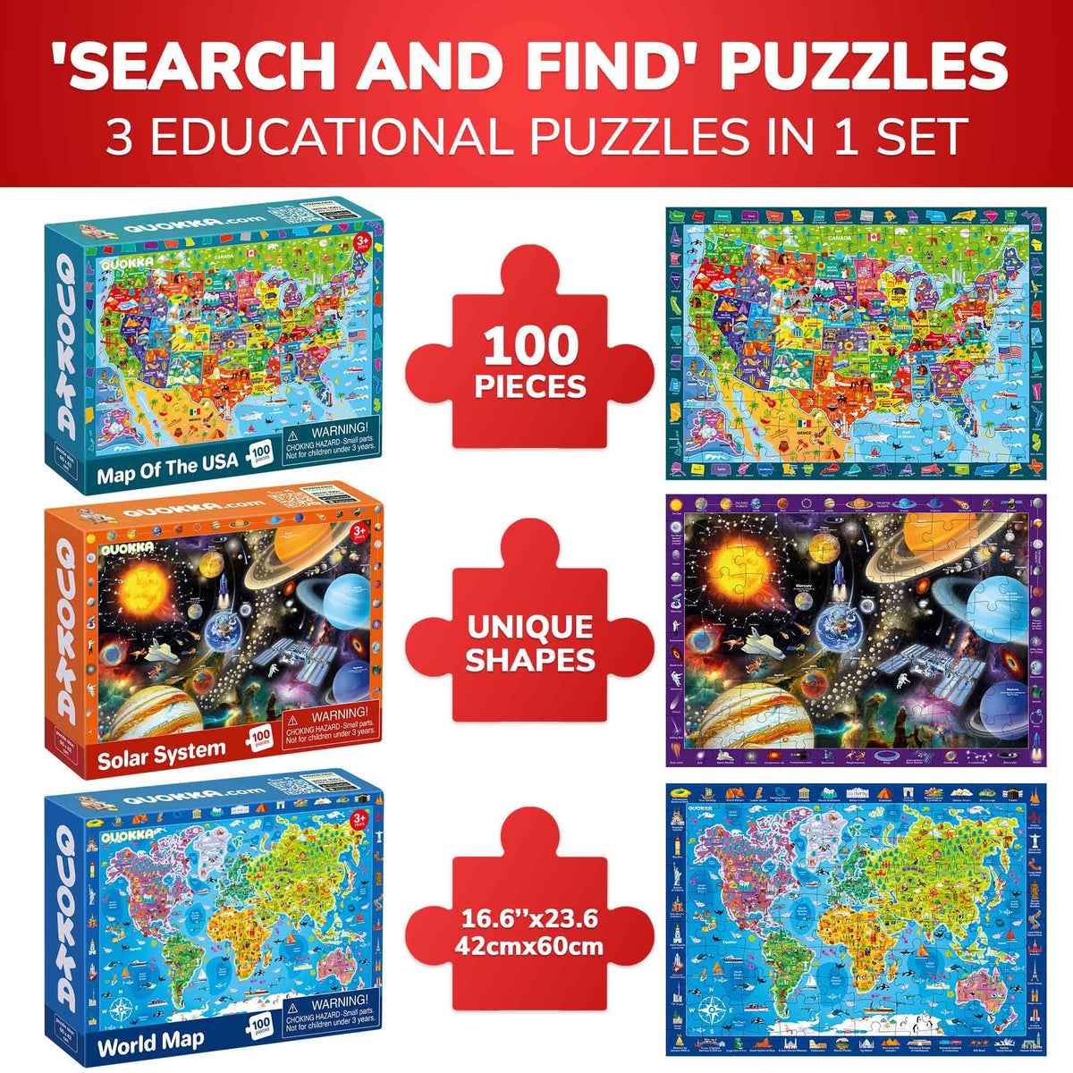 QUOKKA USA map puzzle 100 pieces for hands‑on geography learning