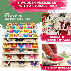 QUOKKA wooden puzzles for toddlers with vehicles boost recognition and hand-eye coordination.
