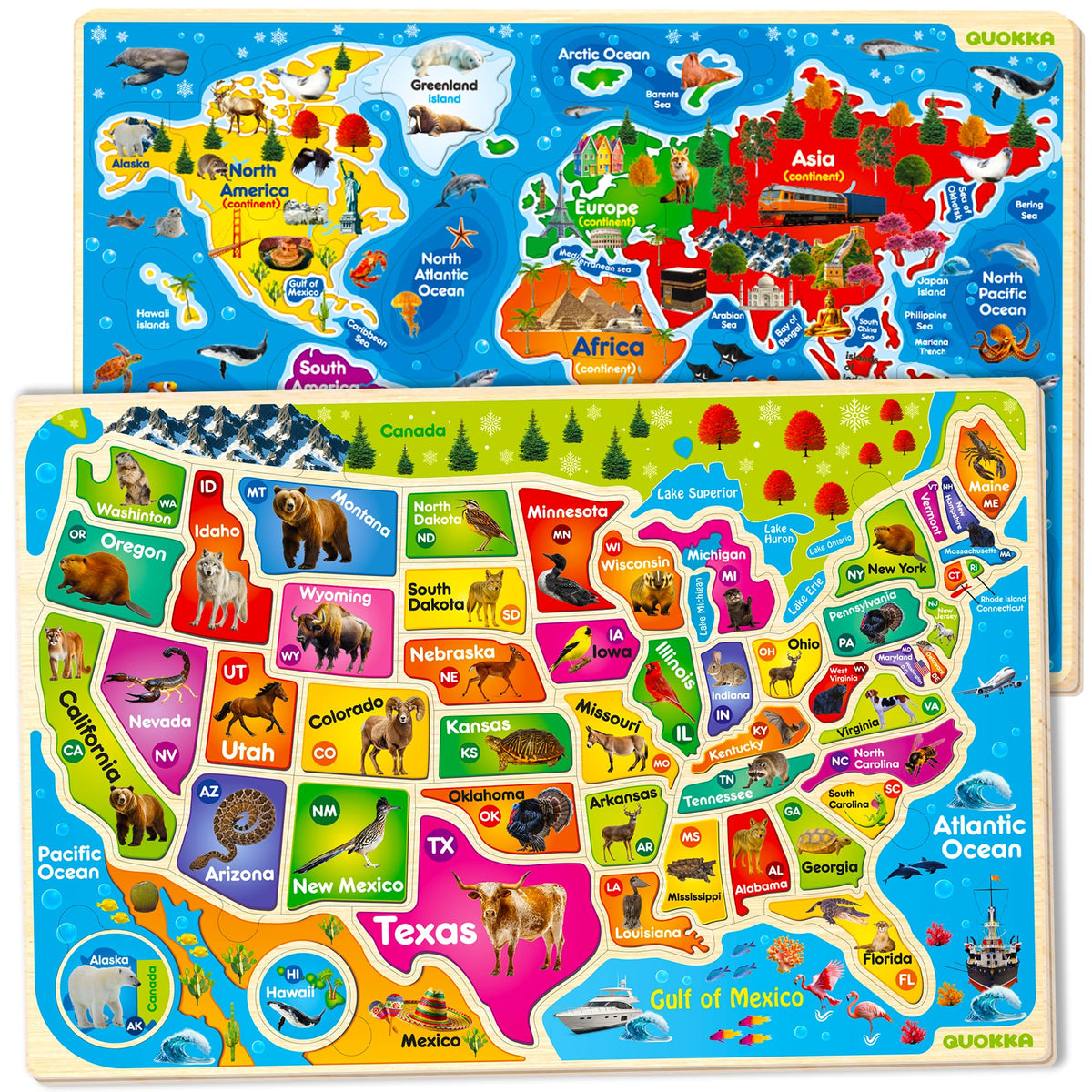 Quokka wooden USA map puzzle pieces for hands-on geography learning