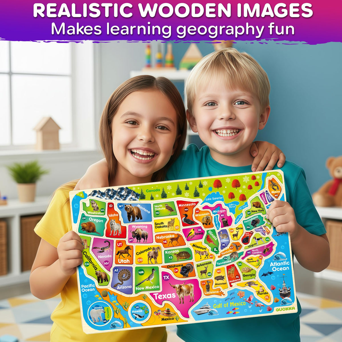 Quokka large world map with chunky pieces supports motor skills and global awareness