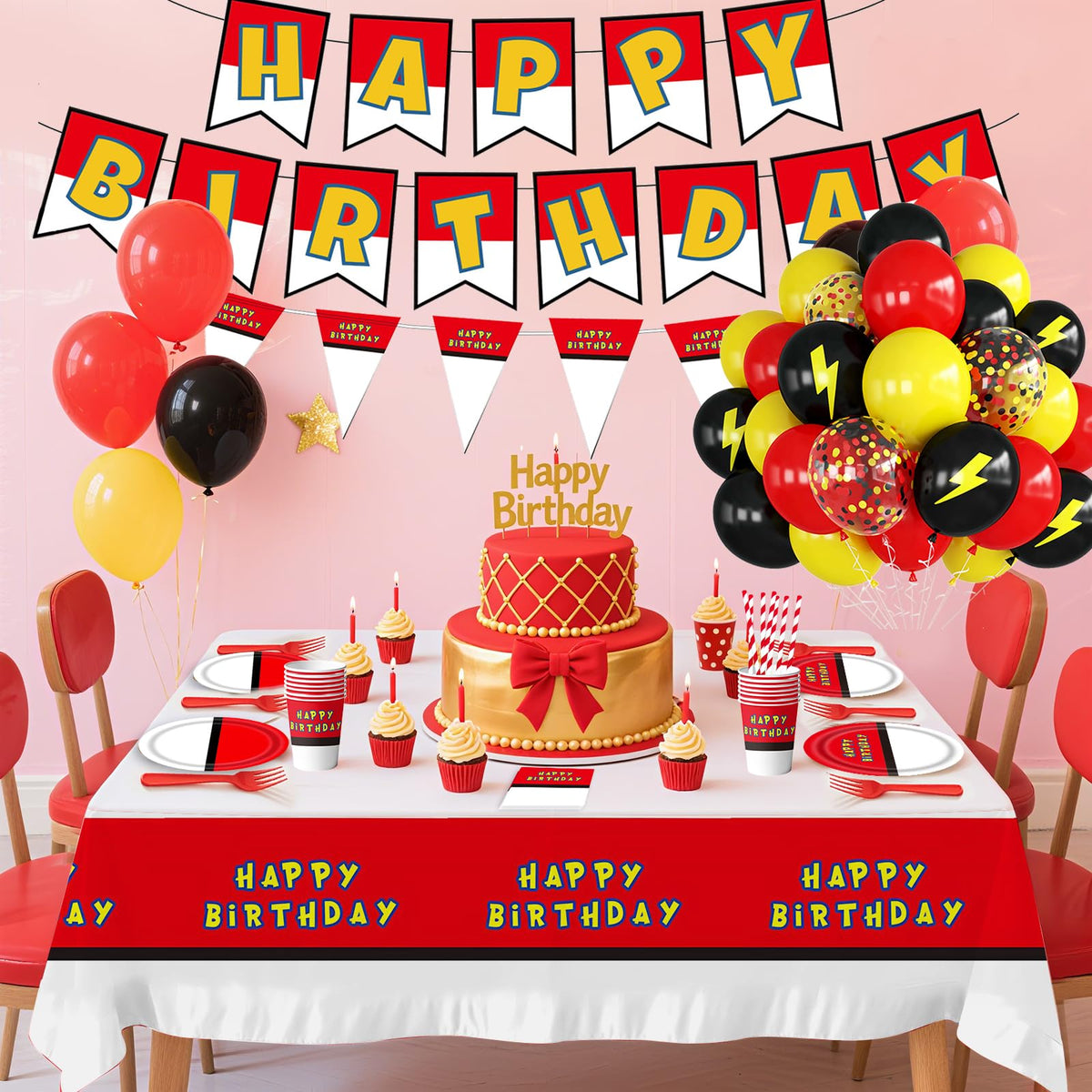 Qouui Cartoon Animation tablecloth adds bold red-white base for meals