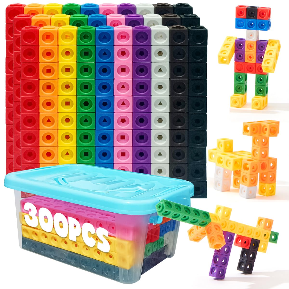QUYSK 300 Pcs Linking Cubes with storage box for organized classroom math activities