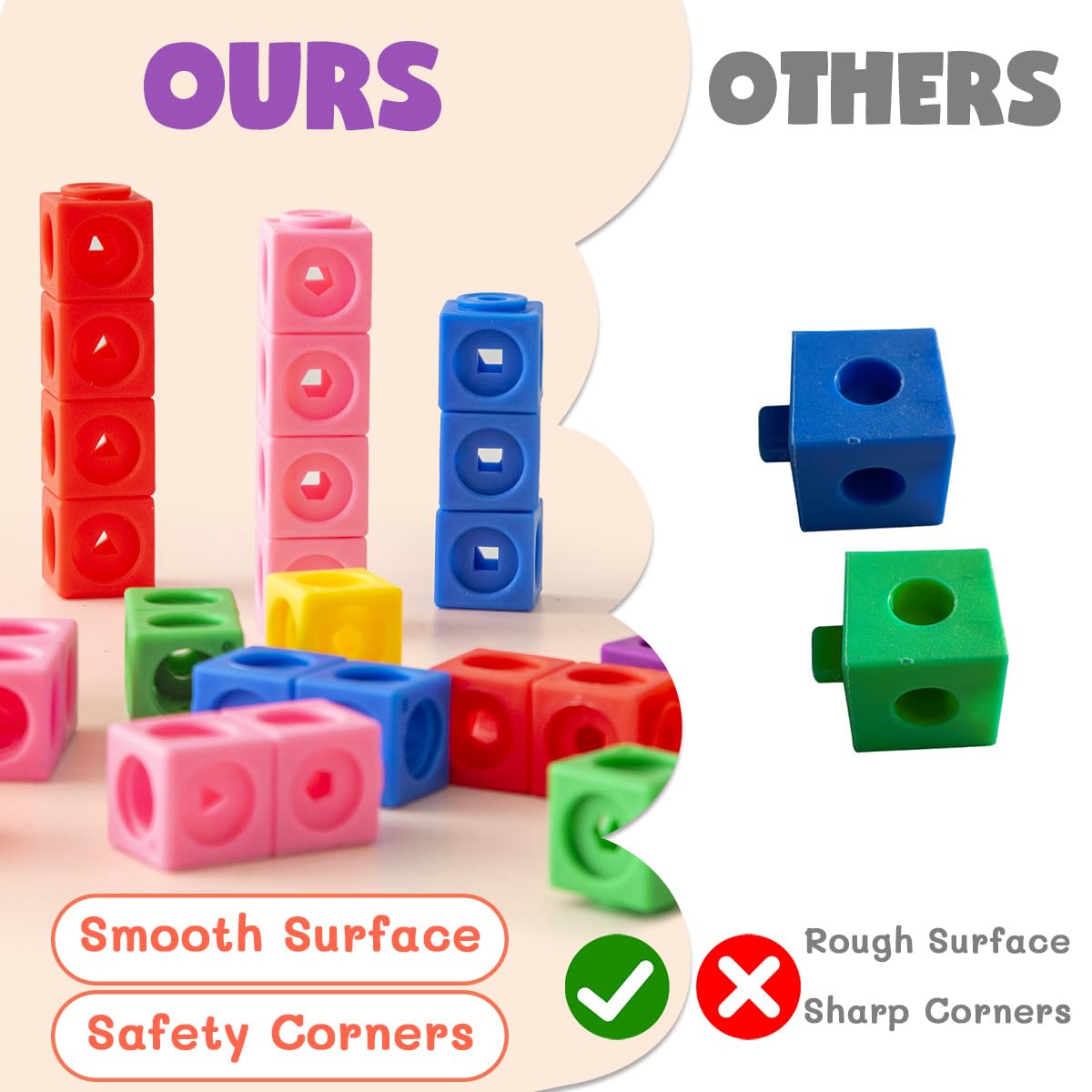 QUYSK lightweight plastic cubes offer safe, durable manipulation for small hands