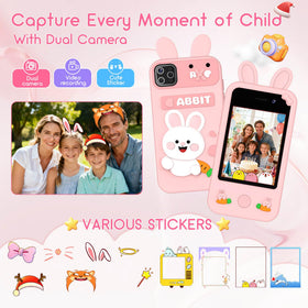 Qvireno kids smart phone pink dual camera detail for selfies