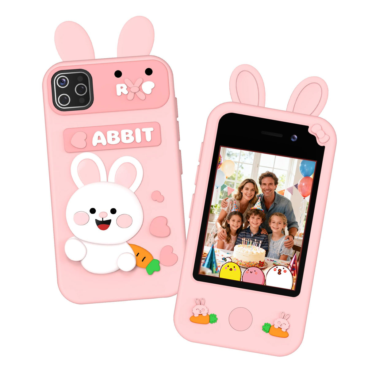 Qvireno kids smart phone pink front view emphasizes easy grip for small hands