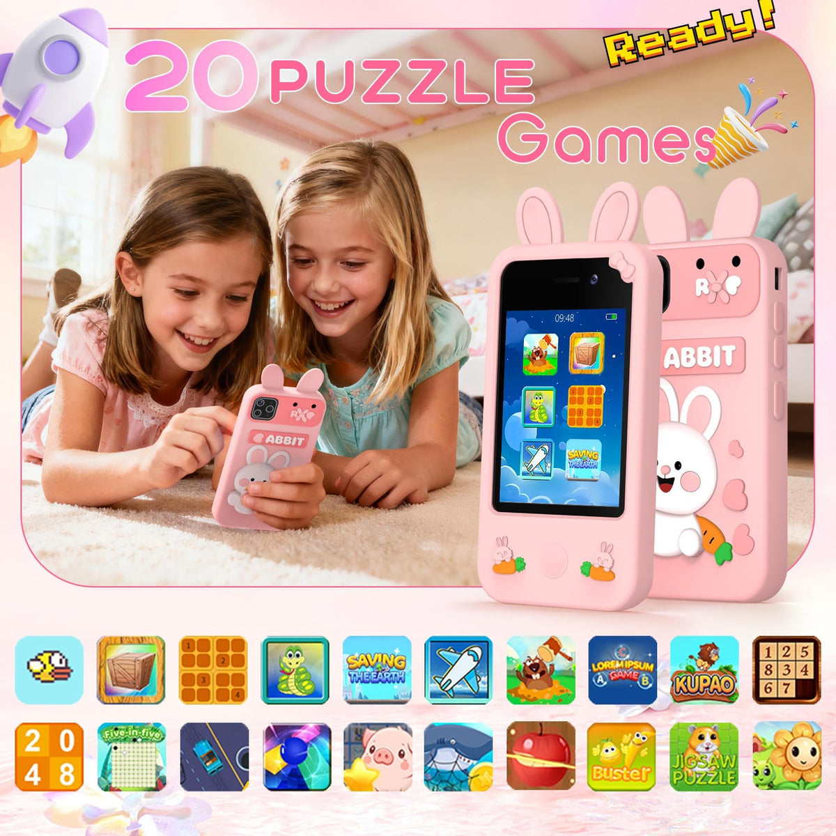 Qvireno kids smart phone pink 32GB memory card included for storage