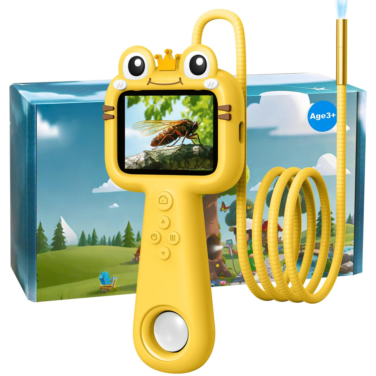 Qvireno toy borescope camera with light enables kids to explore outdoor scenes safely.