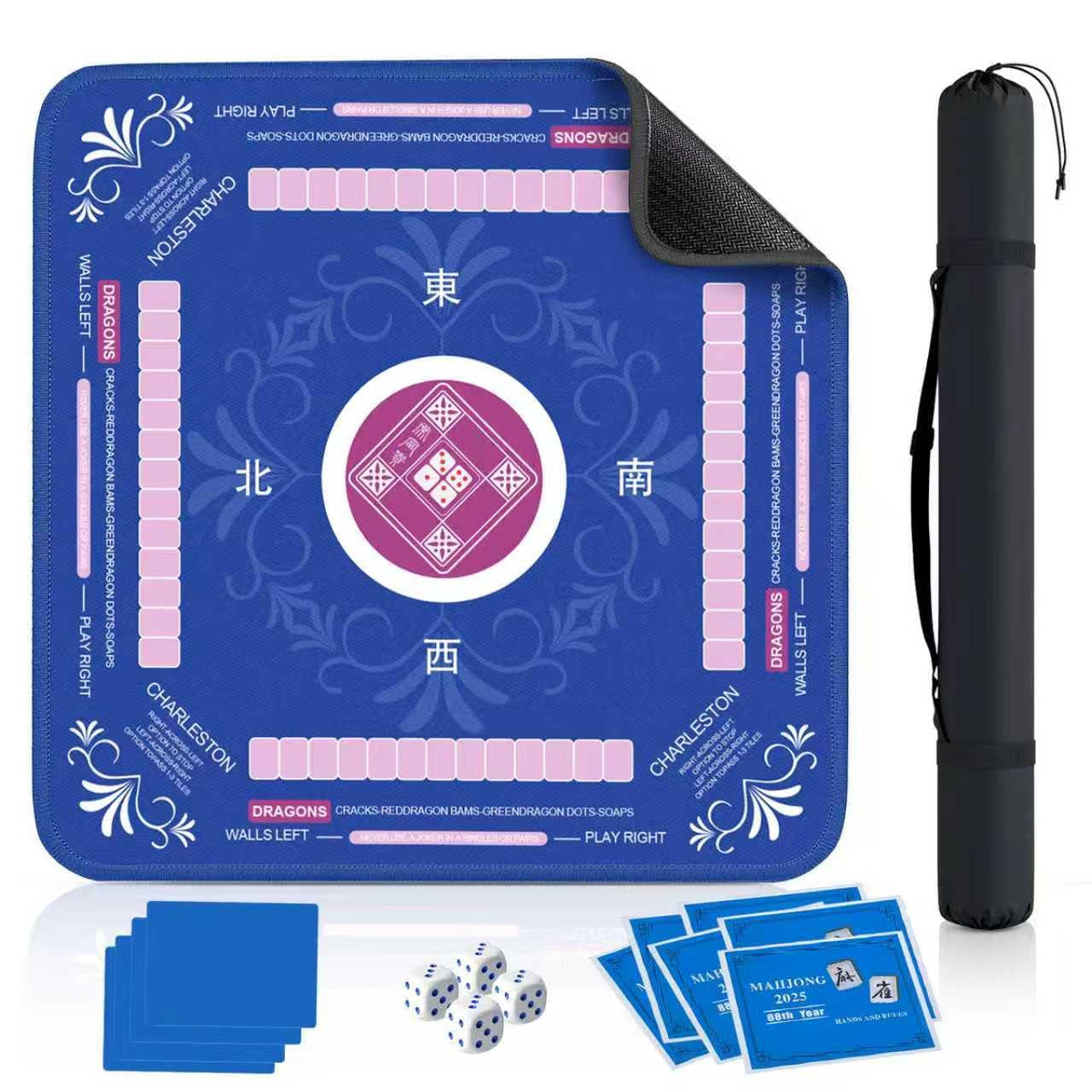 Qwiayeal Mahjong Mat blue surface supports smooth play and quiet sessions.