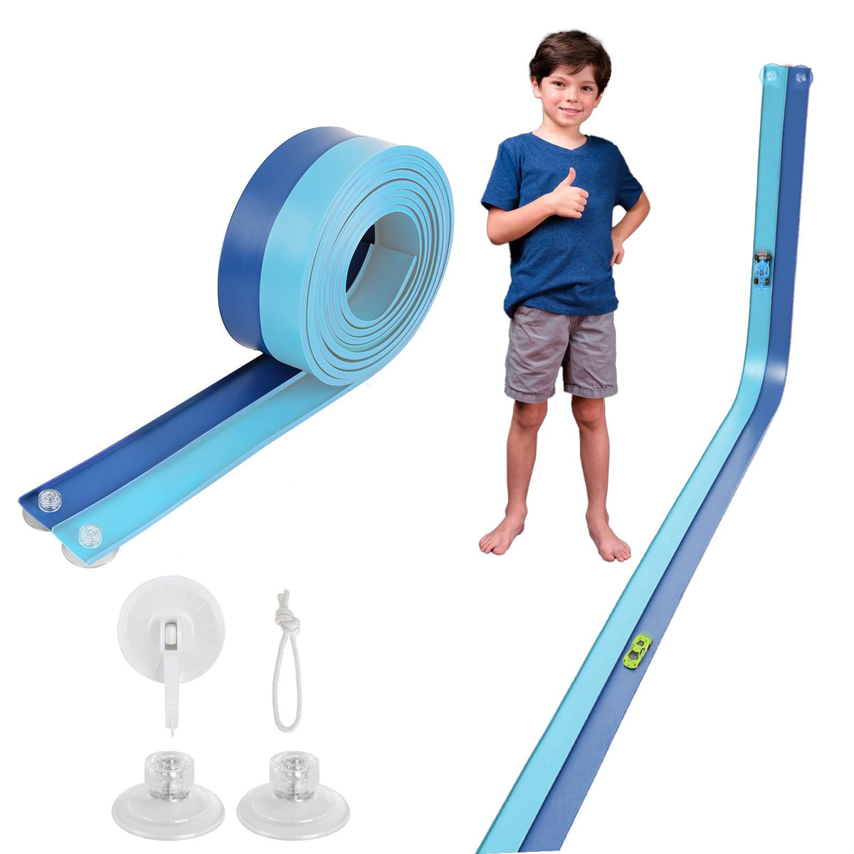 QWM Flexible Race Track 15ft Starter Set shown in a flexible layout for versatile indoor and outdoor play.