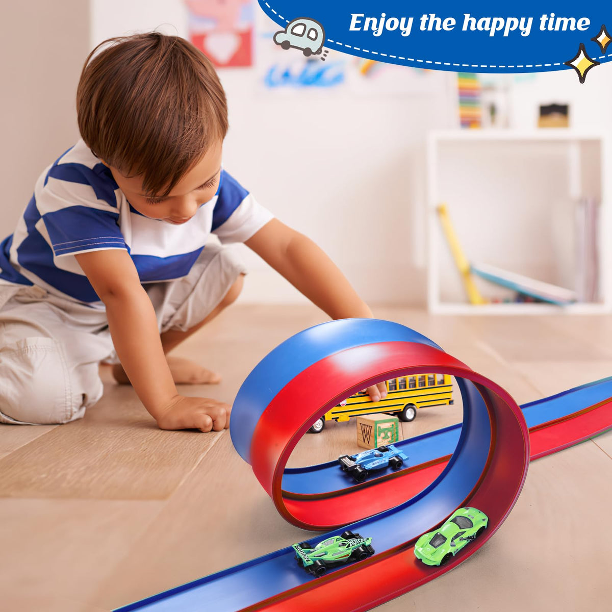 QWM two-lane blue red track ideal for quick setup and racing
