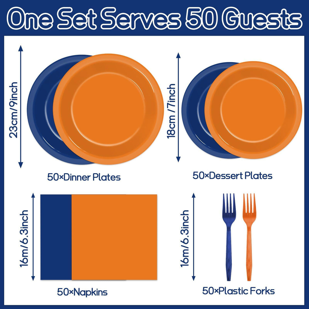 Qyeahkj orange blue 7-inch dessert plates for treats.