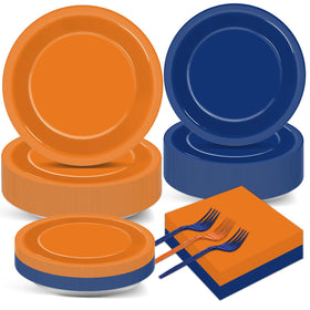Qyeahkj orange blue 9-inch plates for a bold dart war party dining setup.
