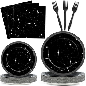 Qyeahkj galaxy plates 9in create a sturdy, disposable dinner setting for a space-themed tablescape.