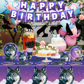 Qyeahkj Wolf birthday banner adds bold color for photos.