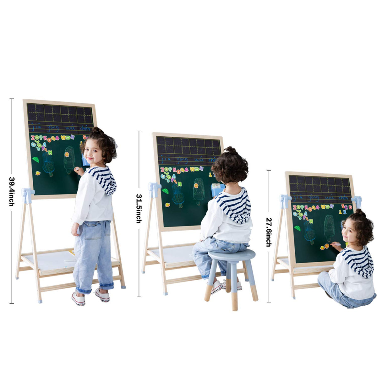 QZMTOY deluxe standing easel shows adjustable height for growing kids