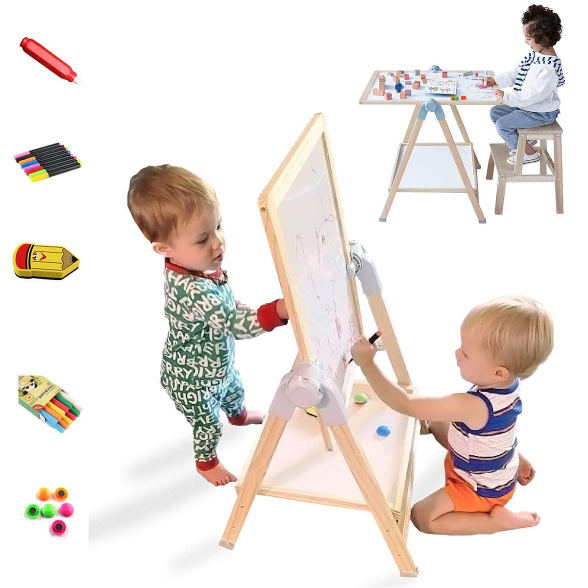 QZMTOY Kids Art Easel front view with versatile screen-free play option