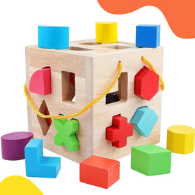 QZMTOY shape sorter with 19 blocks for sorting practice and color recognition.